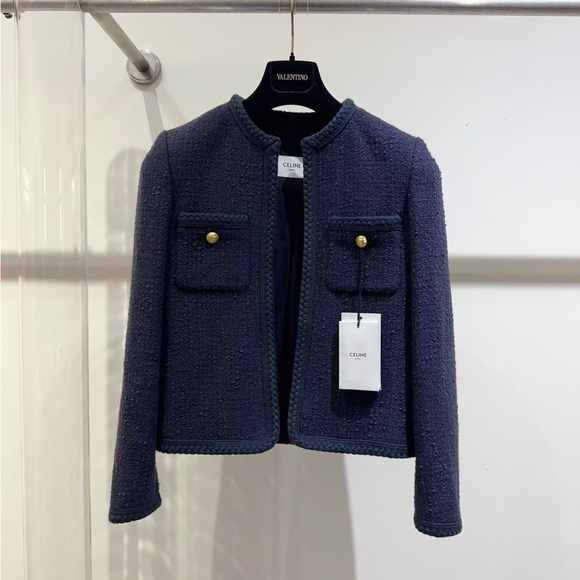 Celine Jackets & Blazers - Authentic Celine Dark Blue Textured Blazer